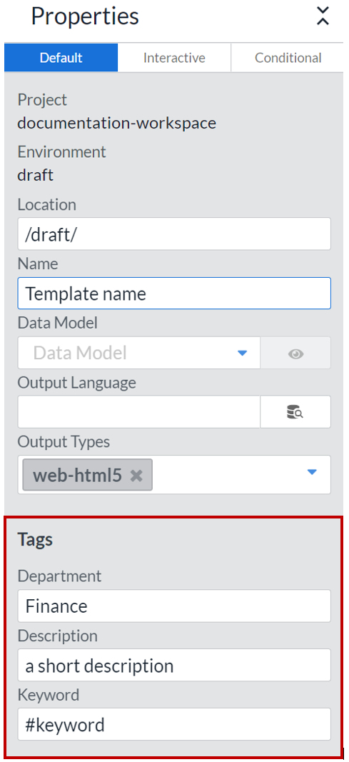 tags properties with value
