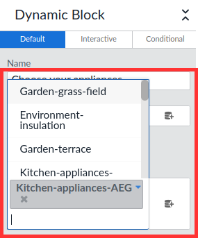 dynamic block content blocks property dropdown