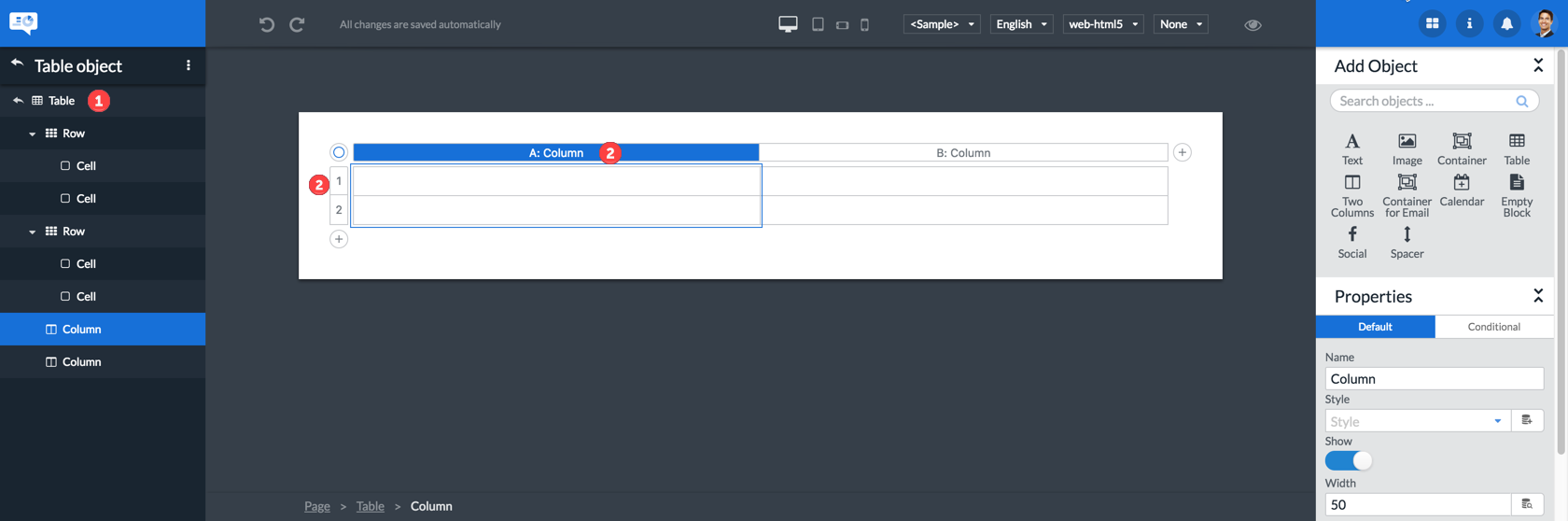 delete row column key binding