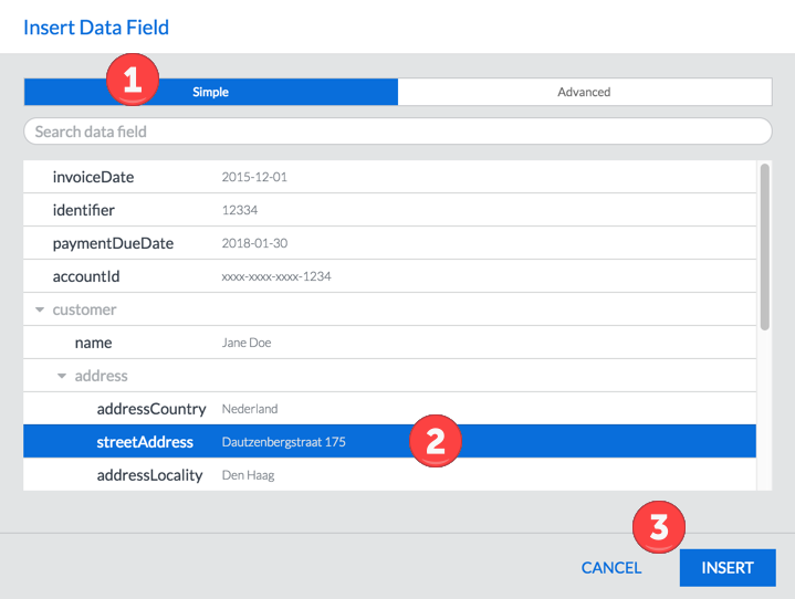 insert data field prop