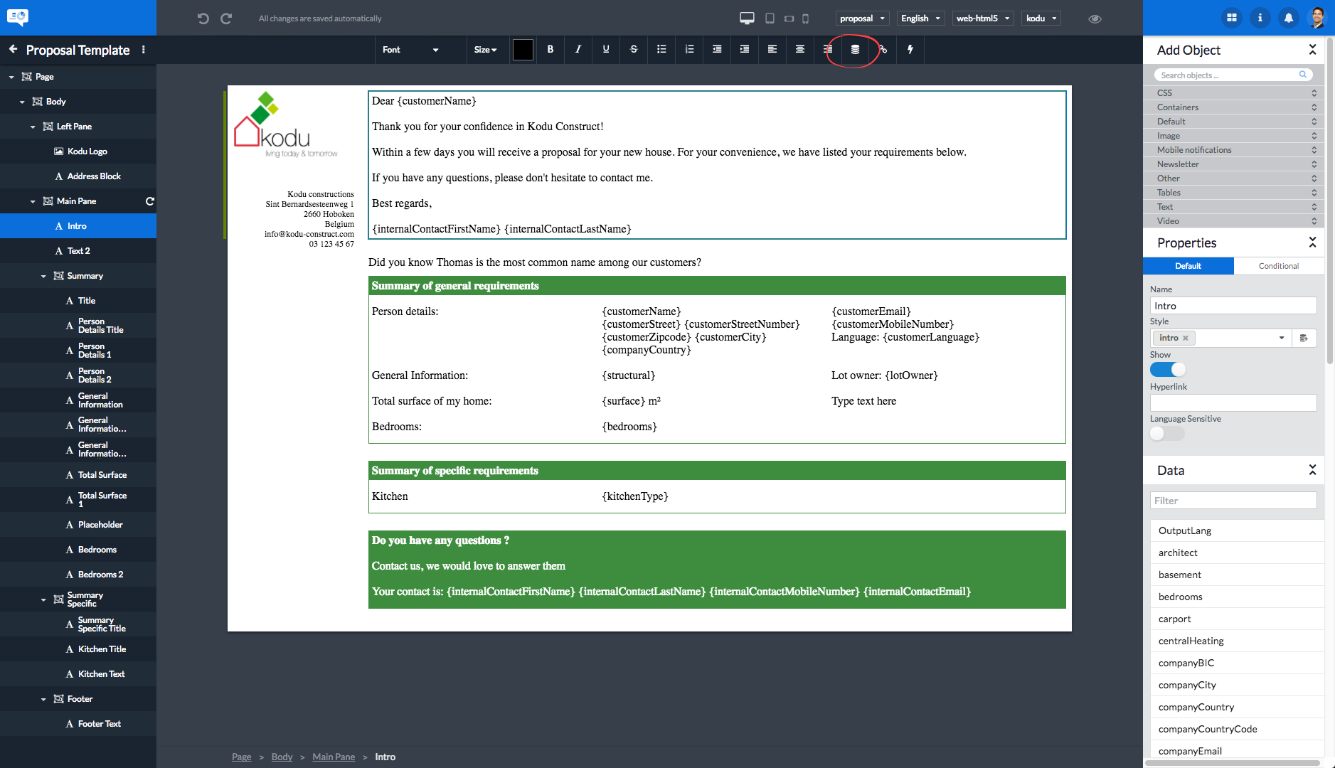 insert data field text